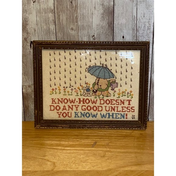 Vintage 1989 Cross-stitch Embroidery Ziggy Cartoon Character Frame Flowers - Picture 1 of 8